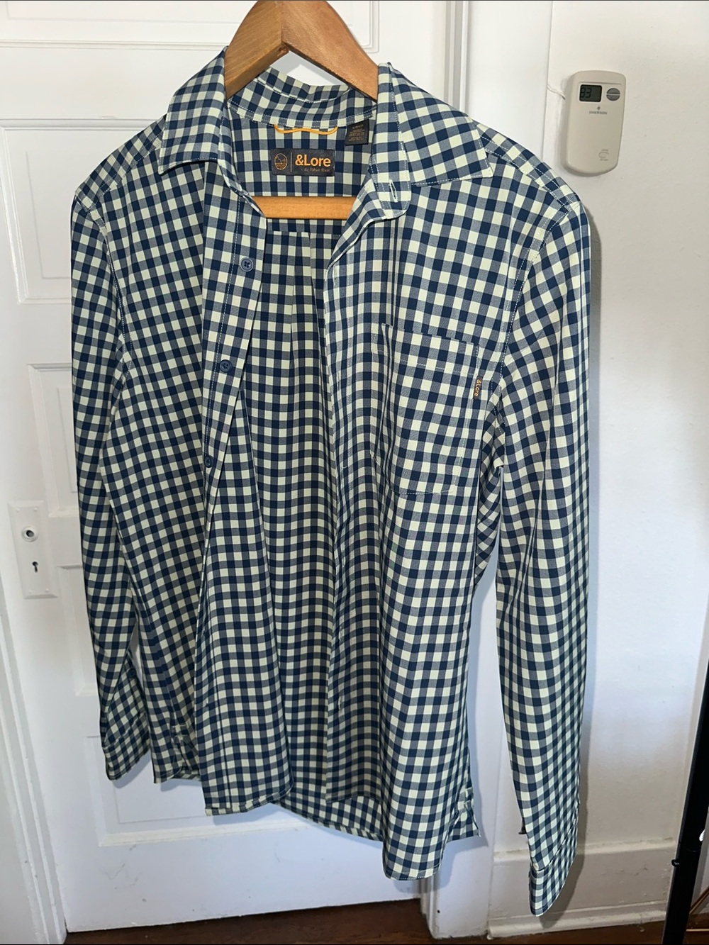 & Lore Navy and White Checked Long-Sleeve Button-Down Shirt